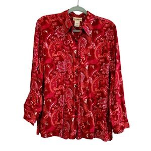 90s Vintage Blouse Women's Large Classic Red Bandana Paisley Western Rodeo Ranch